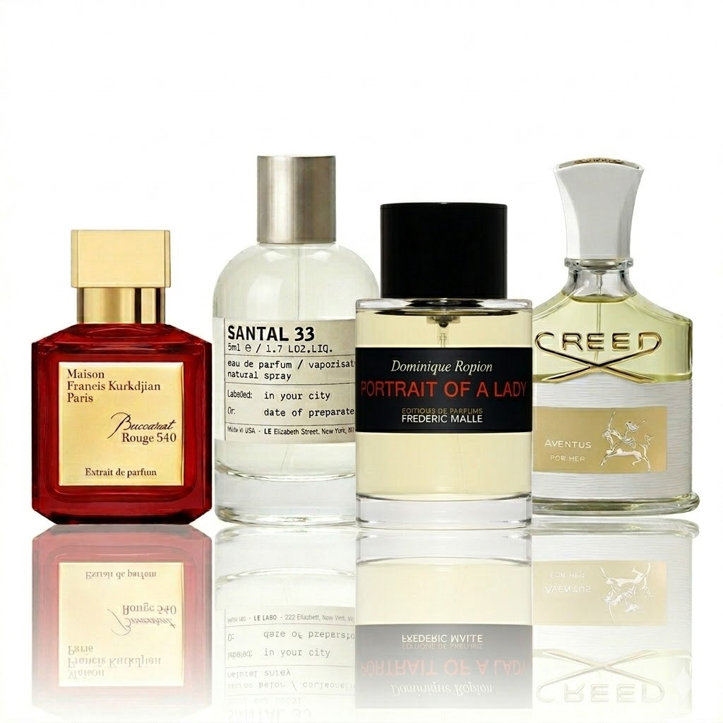Set de 4 parfumuri | Baccarat Rouge 540, Santal 33, Portrait of e Lady, Aventus for Her