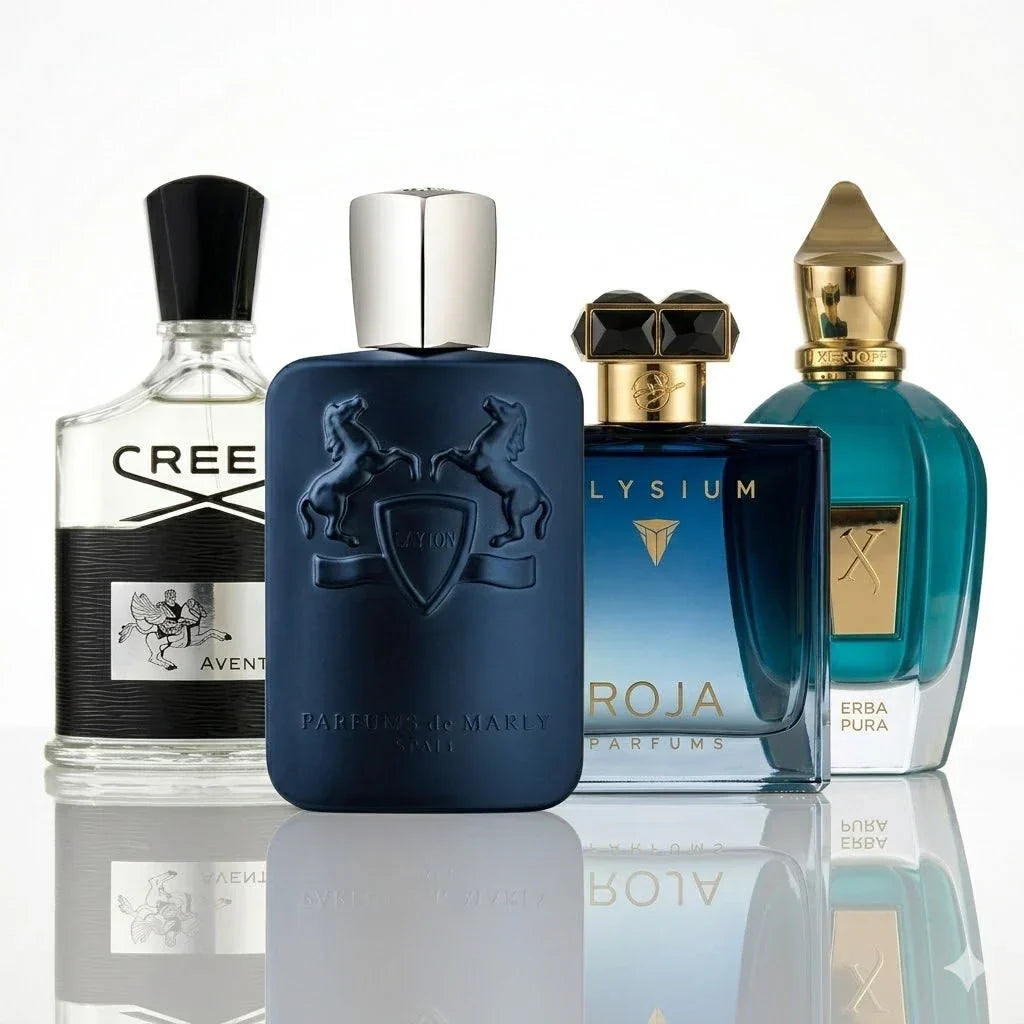 Set de 4 parfumuri | Creed Aventus, Parfums de Marly Layton, Roja Elysium, Xerjoff Erba Pura.